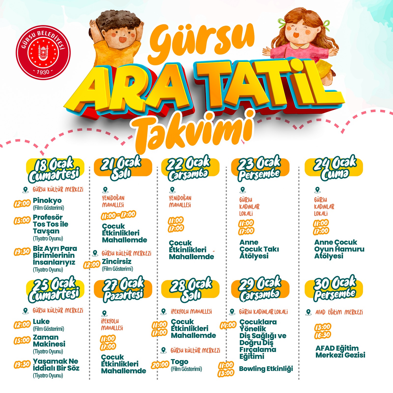 Gürsu’da Ara Tatil Keyfi Başlıyor